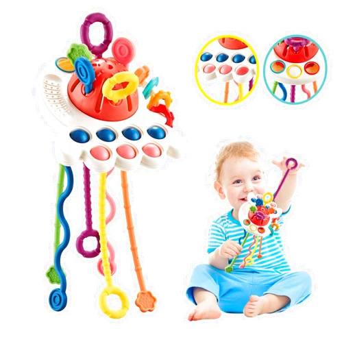 Oueyes Montessori Toys for Babies 6-12 Months Baby Sensory Toys Teething Toys 12-18 Months Pull String Activity Toys Sensory Toys for Toddlers 1-3 Travel Toys for 1 Year Old Baby Girl Boy Gifts