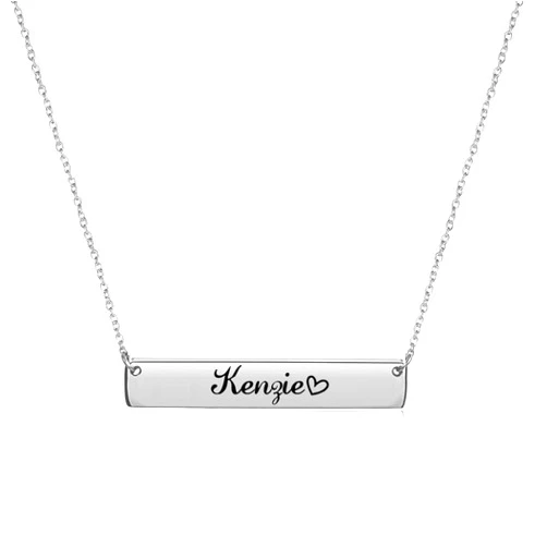 Aoloshow Custom Engraved Name Bar Necklace Personalized Silver Stainless Steel Horizontal Bar Necklaces Jewelry for Women Men Adjustable Chain