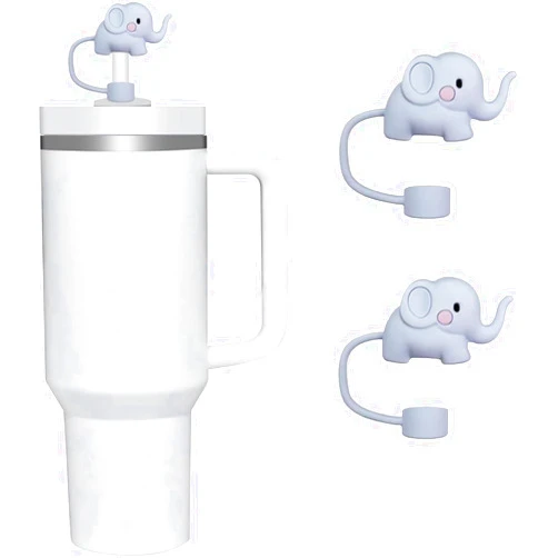 Calsgkspray 2Pcs Elephant Straw Cover for Stanley 40 and 30 Oz Cup Accessories, 10mm Party-Dressing Silicone Straw Covers Cap, Cute Animal Straw Topper,Stopper for Reusable Straws Tip Lids,Disposable Drinkware