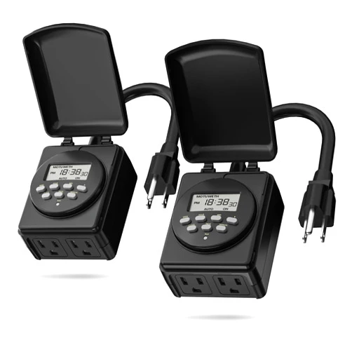 BN-LINK 7 Day Outdoor Heavy Duty Digital Programmable Timer for Pool Pump,Outdoor Timer Outlet Waterproof, 2 Grounded Electrical Outlets for Christmas Lights, 15A 1/2HP, ETL Listed（2 Pack）