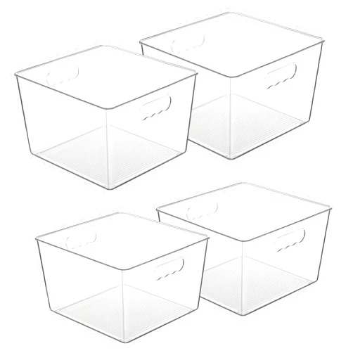 Vtopmart 4 Pack Extra Large Clear Plastic Storage Bins,11x11 Cube Acrylic Organizer Square Containers with Handle for Pantry,Closet,LaundryRoom,Kitchen,Bathroom,UnderSink Organization