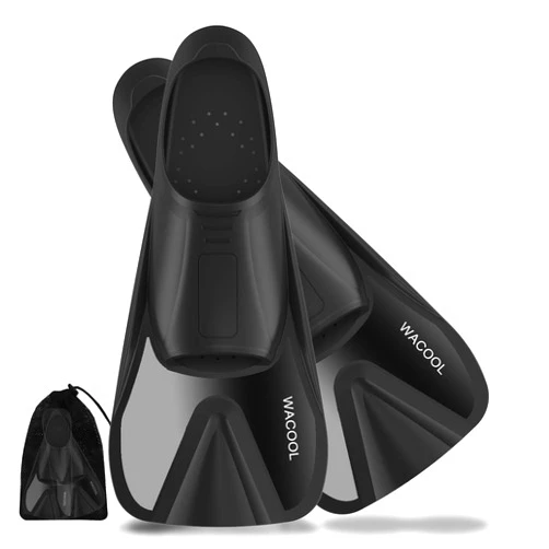 WACOOL Adult Short Light Full Foot Pocket Travel Size Fins Short Blade Fins Flippers for Snorkeling Diving Scuba or Swimming Training