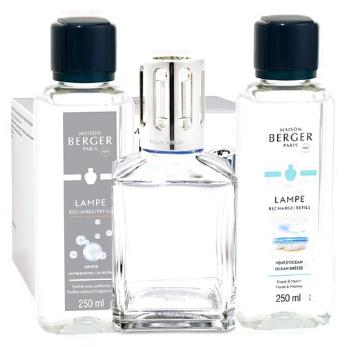 MAISON BERGER Lampe Berger Giftset - Home Fragrance Diffuser - Includes 2 Fragrances So Neutral and Ocean Breeze - 250 milliliters - 8.45 Fluid Ounces (Starter Square)