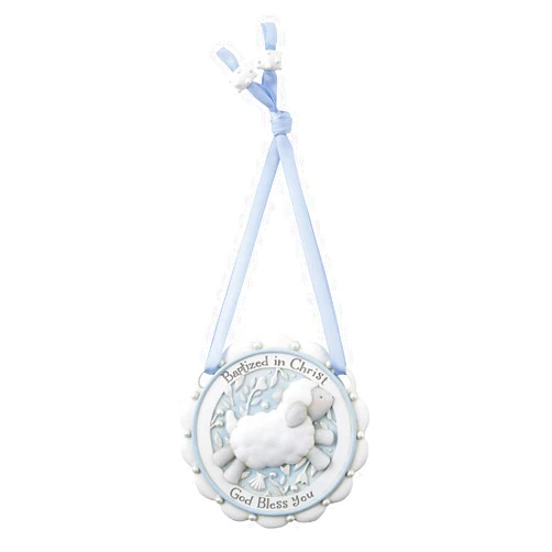 Autom Creative Brands Faithworks - Baptized In Christ Resin Crib Medal, 3.5-Inch, Blue - Lamb