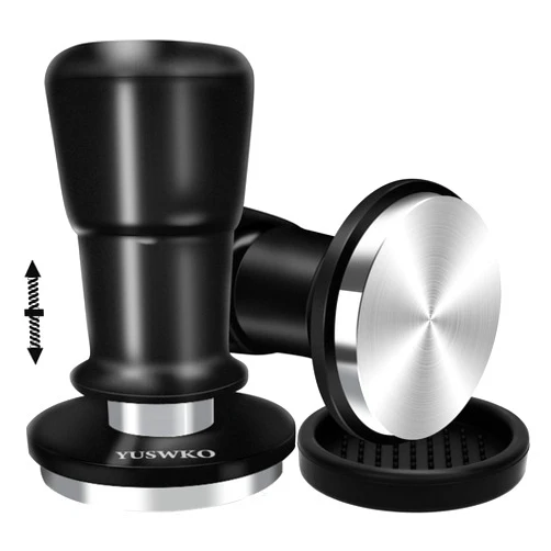 YUSWKO 53.3mm Espresso Tamper, Spring-loaded Coffee Tamper with 15lb / 25lb / 30lbs Replacement Springs, Anodized Aluminum Handle and Stand - Stainless Steel Flat Base