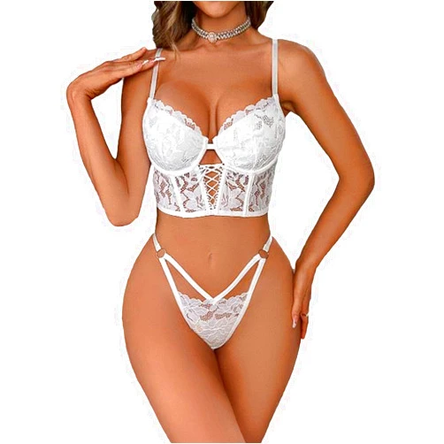 VENUS ALLURE Bridal Lace Lingerie Set for Women, Sexy Underwire Bra and Thong Panty