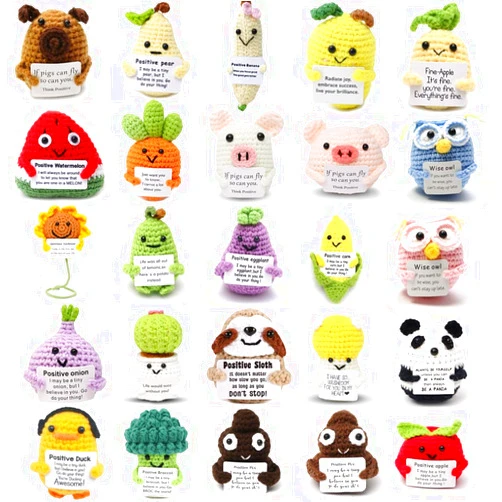 Sasotiye 25PCS Positive Crochet Animals Bulk-Staff Teacher Nurse Week Employee Appreciation Gifts Bulk-Inspirational Crochet Animals Mothers Day Graduation Birthday Thank You Gifts for Women Men Mom Her Him