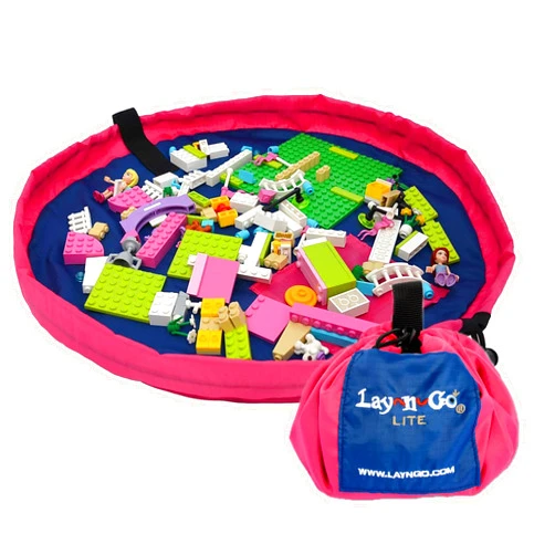 Lay-n-Go 2-in-1 Small Portable Drawstring Toys Storage Organizer and Play Mat for Room and Travel, Made for Kids and Toddlers with a Durable Patented Design