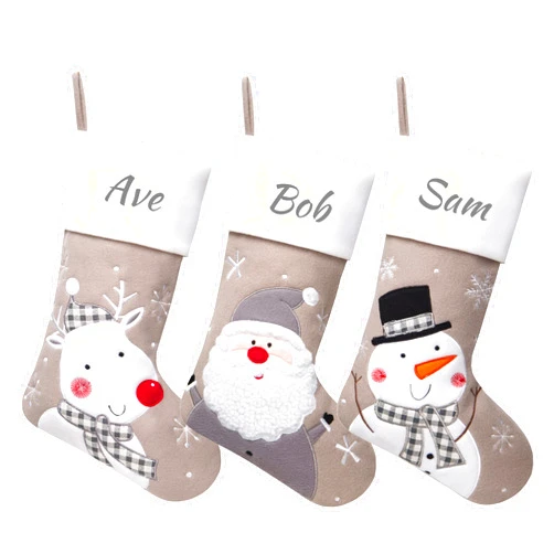 MisUMis Set of 3 Personalized Christmas Stockings for Family Decoration with Embroidery Names Xmas Customized Stockings (Reindeer+Santa Claus +Snowman)
