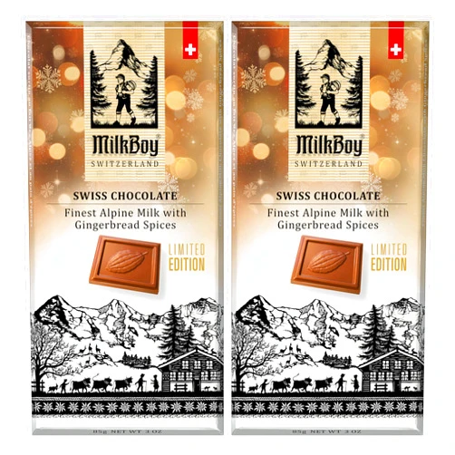 MilkBoy Swiss Chocolates - Alpine Milk Chocolate Bars with Gingerbread Spices - Limited Edition - 3 oz (Pack of 2)