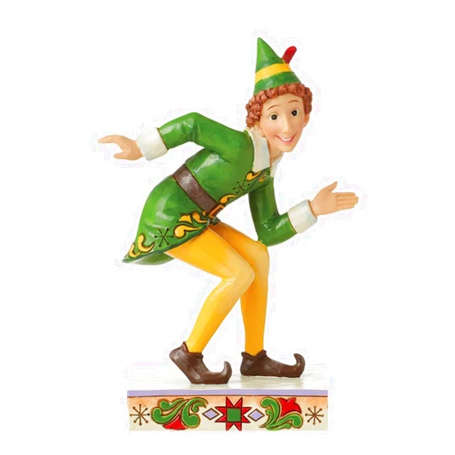 Enesco Elf by Jim Shore Buddy Smiling in Crouching Pose Figurine, 5.63 Inch, Multicolor