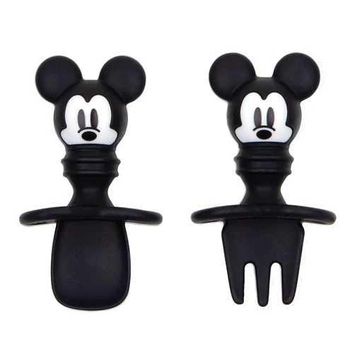 Bumkins Disney Baby Utensils Set, Chewtensils Silicone Spoons for Dipping, Self-Feeding, Baby Led Weaning, Trainer Learning, First Stage Eating, Soft Fork and Spoon, Babies 6 Months, Mickey Mouse
