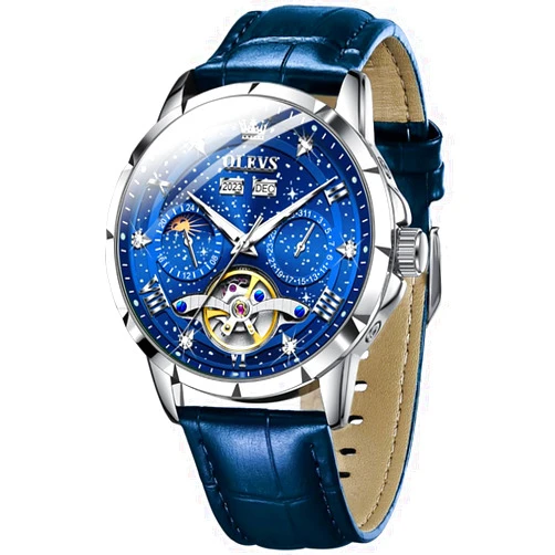 OLEVS Mens Automatic Watches Self-Winding Starry Sky Diamond Skeleton Luxury Wrist Watch Waterproof Luminous