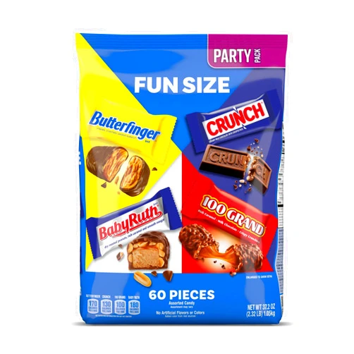 Butterfinger, CRUNCH, Baby Ruth and 100 Grand, Bulk 60 Pack, Assorted Fun Size Chocolate Candy Bars, Stocking Stuffers, 37.2 oz