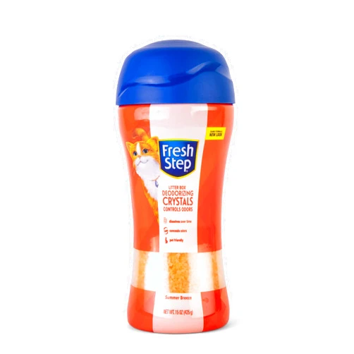Fresh Step Litter Accessories Fresh Step Cat Litter Crystals In summer Breeze Scent | Cat Litter Box Deodorizer which Combats Odors and Neutralizes Smells to Keep Your Home Clean, 15 Ounces, Packaging may vary