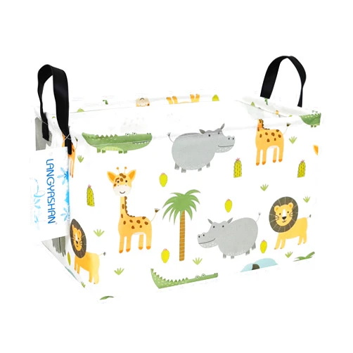 LANGYASHAN Rectangular Storage Bin Collapse Canvas Fabric Cartoon Storage Basket with Handles for Organizing Home Kitchen Boys and Girls Toys Office Closet Shelf Baskets (Rec animal)