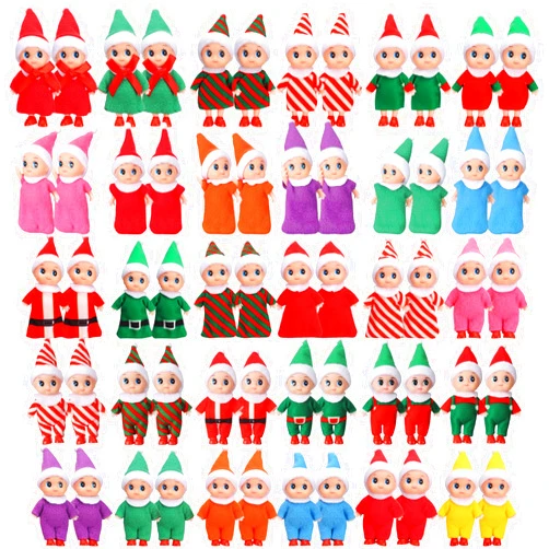 Liliful 60 Pieces Tiny Elf Christmas Miniature Elf Twins Christmas Elves with Colorful Costume Plush Stuffed Stockings for Christmas Advent Calendar Xmas Holiday Party Accessories
