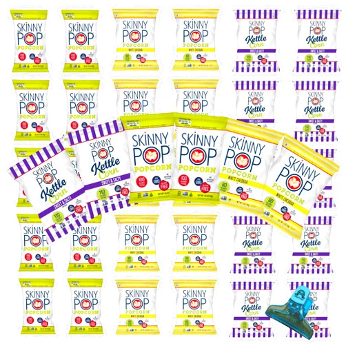GhosTriseS Skinny Pop popcorn variety pack - Flavors: Original, White cheddar and swetty and salty popcorn individual bags - 36 pack popcorn, 12 each Flavor popcorn packets with our Clip Bag by GhosTriseS.
