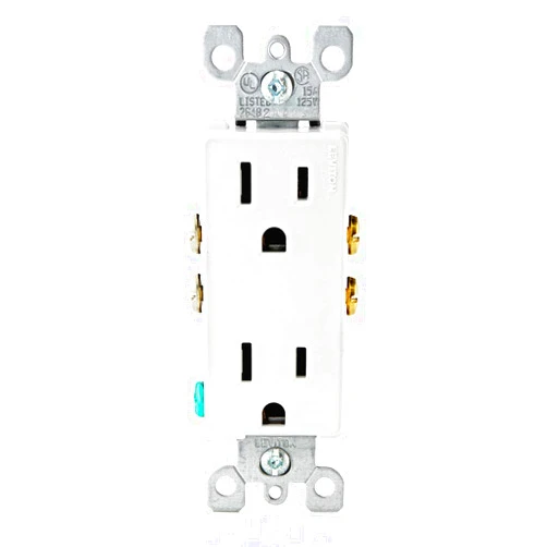 Leviton 5325-W 15 Amp, 125 Volt, Decora Duplex Receptacle, Residential Grade, Grounding, White