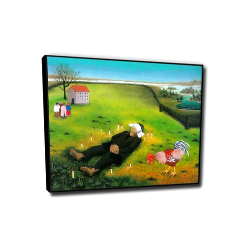 LTY ADHML Ivan Generalic Painting The decease of Mirko Mirius Famous Wall Art Print On Canvas Ready To Hang Naïve Art Poster for Home Decorative Picture 30x38cm Black Framed