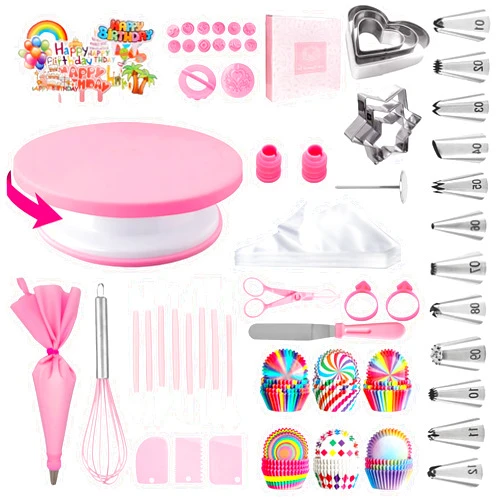 Adocfan Cake Decorating Supplies Kit Tools 255pcs, Cake Decorating Set with Cake Turntable, 12 Numbered Icing Piping Tips, Cookie Cutters, Icing Smoother & Other Accessories for Cake Decoration (255 PCS)