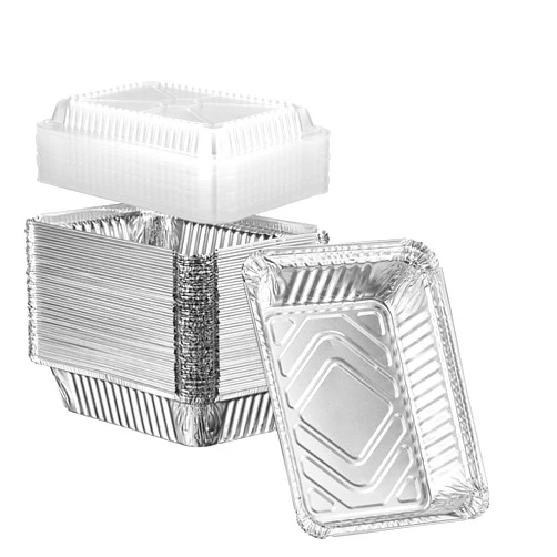 Comfy Package [50 Sets 2 lb Capacity Disposable Aluminum Foil Pans with Lids, 8x5 inch Take-Out Pans, with Clear Plastic Dome Lids - Great for Baking, Cooking, Storage, and Freezing