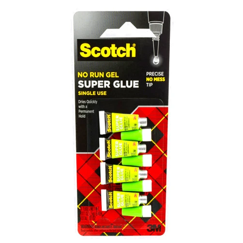 Scotch Super Glue Gel, 4-Pack of Single-Use Tubes, .017 oz each, Fast Drying, No Run Gel Formula (AD119)