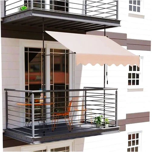 MAKIPERFE Portable Patio Awning, Manual Retractable Awning, Waterproof Outdoor Sun Shade Shelter, Folding Outdoor Canopy Pergola for Window or Door,Beige,2m/6.5ft