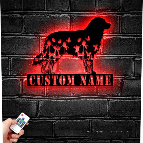 VVEXORIX Personalized Metal Decor, Custom Flower Australian Shepherd Metal Wall Art LED Light - Personalized Flower Dog Lover Name Sign Home Decor - Ideal for Home Decor &