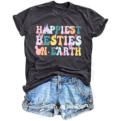 DUTUT Happiest Besties on Earth Shirts Magic Kingdom Shirt Magical Best Friends Tees Girls Trip Shirt Vacation Holiday Tops