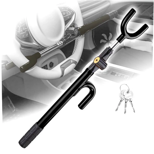 CARTMAN Vehicle Steering Wheel Lock Car Anti Theft Security Lock with Adjustable Length Fit for Cars Trucks Vans and SUVs, Black