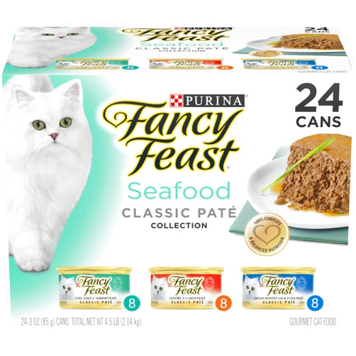 Fancy Feast Purina Fancy Feast Seafood Classic Pate Collection Grain Free Wet Cat Food Variety Pack - (Pack of 24) 3 oz. Cans