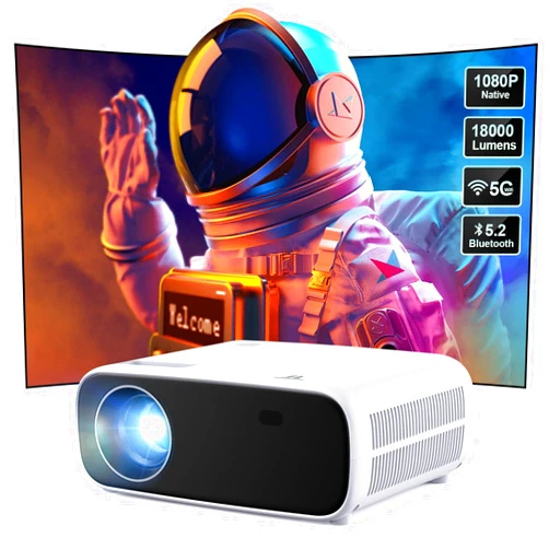 Wielio Projector with WiFi and Bluetooth, 2024 Upgraded Native Full HD 1080P Bluetooth Projector 18000L, Mini Outdoor Movie Projector for Phone, Compatible with iOS/Android/Laptop/HDMI/PC/TV Stick/USB