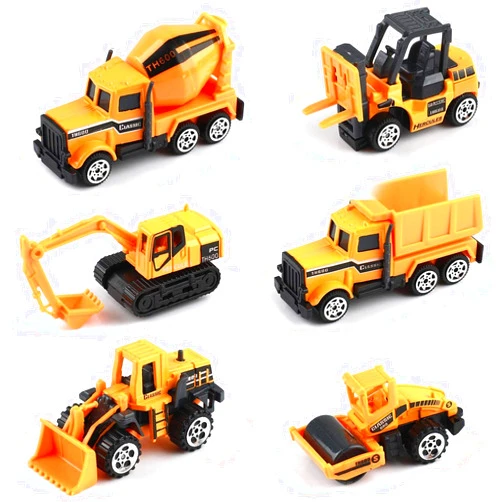 QAPIZM Small Construction Toys, 6Pcs Construction Vehicles Trucks Kids Birthday Gifts Vehicle Toy Toddlers Boys Mini Car Set Die Cast Engineering Excavator Digger Trucks