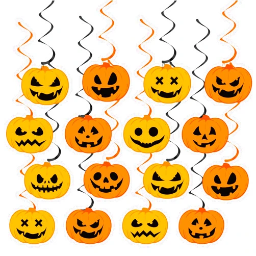 ZOIIWA 60PCS Halloween Pumpkin Party Swirls Decorations Little Pumpkin Hanging Swirls Black Orange Halloween Ceiling Hanging Decor Supplies for Halloween Party Birthday Pumpkin Theme Party Favors