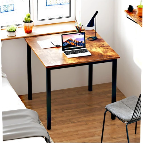 DlandHome Small Computer Desk for Home Office Activity Table Writing Table for Small Spaces Study Table Student Laptop Desk,31.5x31.5Inch,Retro