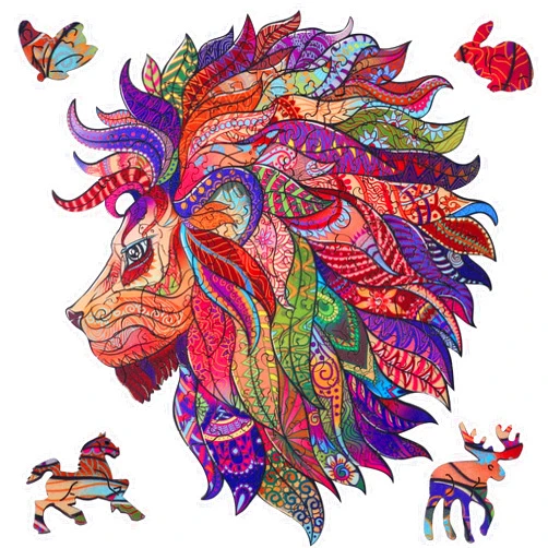 Mnhgdeey Wooden Puzzles for Adults，200 pcs Lion Puzzle Unique Animal Shape 11.02 * 12.48 in Magic Jigsaw Puzzle Wood Cut Gift for Adults and Kids Family Funny Game (Big)