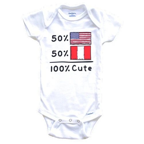 Really Awesome Shirts 50% American 50% Peruvian 100% Cute Peru USA Flags One Piece Baby Bodysuit