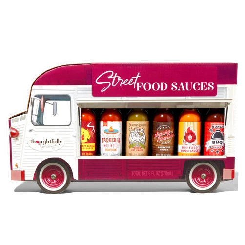 Thoughtfully Gourmet, Street Food Sauces Hot Sauce and BBQ Gift Set, Flavors: Diablo Wings Sauce, Louisiana and More, Vegan and Vegetarian, Set of 6