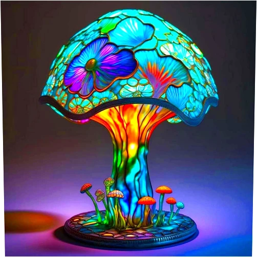 Hopanrel Painting Resin Mushroom Table Lamp,7.84 Inch Retro Bohemian Plant Series Night Light Bedside Lamp Atmosphere Light Gaming Room Table Decoration, Holiday Gifts for Friends & Children