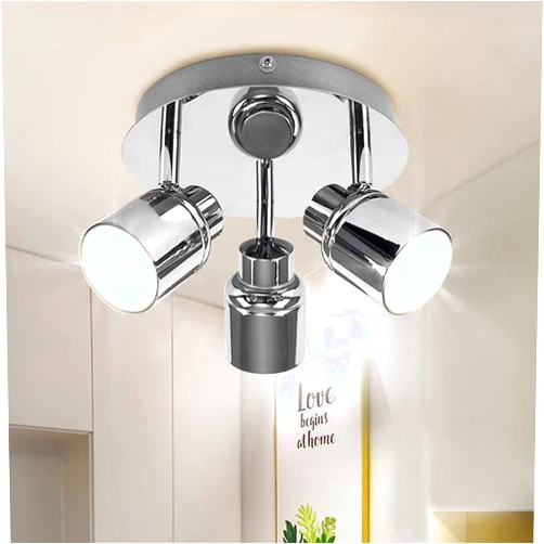 DINGLILIGHTING DLLT Modern 3-Light Multi-Directional Ceiling Fixture, Adjustable Round Track Lighting Kits, GU10 LED Bulb Flush Mount Ceiling Spot Light for Kitchen Hallway Bedroom, Warm White, Polished Chrome