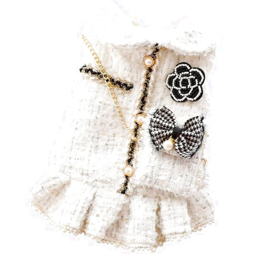 AZA Dog Princess Dresses for Small Dogs Lolita Clothes Tweed Costume White Pet Girl Cute Coat Outfits Fall Costumes (M,White)