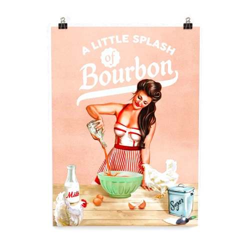 TUNIU A Little Splash of Bourbon Cute Vintage Pinup Girl Cooking Tin Sign Home Wall Art Metal Sign Home Wall Art Bar Club Wall Decorations 12x8 Inch