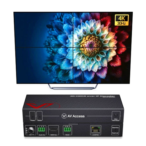 V AV Access AV Access 4K HDMI Extender Over TCP/IP, AV Over IP Decoder with Video Wall up to 8X8, 395ft (120m), Plug & Play Without Configuration, Visual Control, Video Matrix, PoE, RS-232
