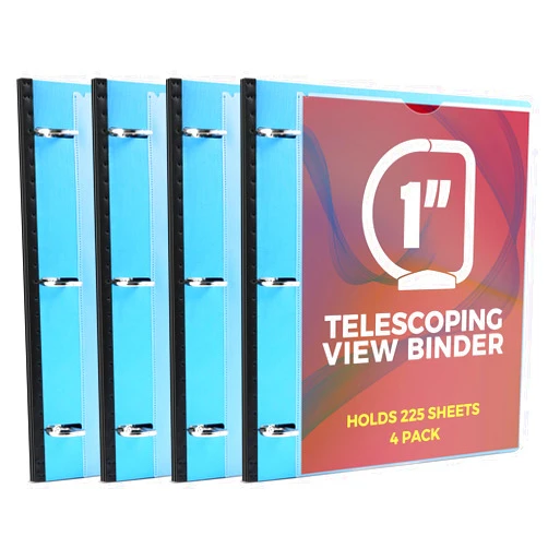 MAKHISTORY 1 Inch Telescoping 3 Ring Binder-4PCS, Flexible Binder with Customized Front Cover, Holds 225 Sheets, School Office Supplies, Blue