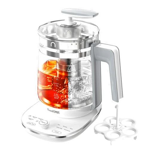 ICOOKPOT Hot Tea Maker Glass Electric Kettle with Tea Infuser and Temperature Control,1.5L Stainless Steel Tea Maker & 1200W Rapid Boiling,Programmable Control for your Favorite Teas and Coffee,White