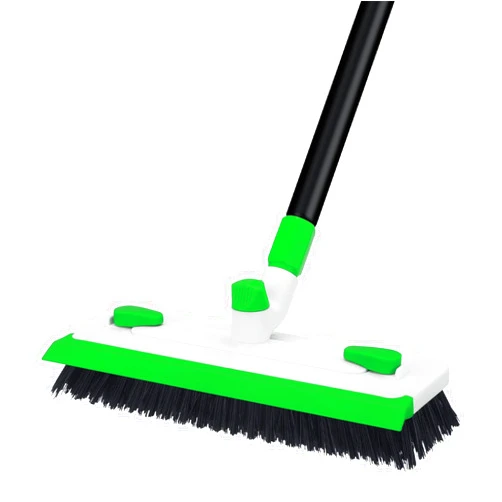 Xinran+ Floor Scrub Brush with Long Handle, 3-in-1 Scrape Scrubber Brush with Squeegee Stiff Bristle Deck Brush for Cleaning Tile Bathroom Patio Deck Garage Grout Kitchen