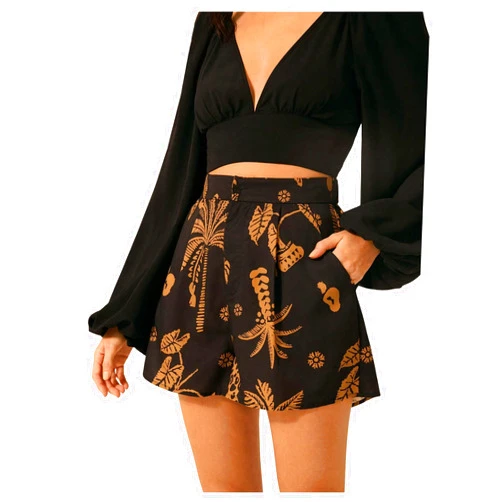 SOLY HUX Women's High Waisted Boho Printed Mini Shorts Summer Wide Leg Beach Holiday Shorts