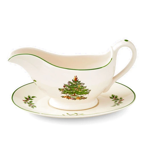 Portmeirion Spode Christmas Tree 9 Oz Gravy Boat & Stand - Festive Stoneware Sauce Boat with Tray for Holiday Gatherings, Serveware for Gravy, Sauces & Syrups - Microwave, Dishwasher & Oven Safe