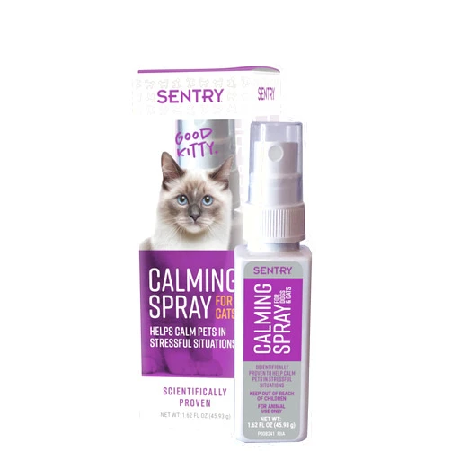 SENTRY PET Care Sentry Calming Spray for Cats, Uses Pheromones to Reduce Stress, Easy Spray Application, Helps Cats with Separation, Travel, Loud Noises, and Anxiety, Packaging May Vary